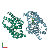 PDB entry 5k74 coloured by chain, front view.