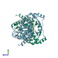 PDB entry 5k74 coloured by chain, side view.