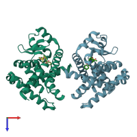 PDB entry 5k74 coloured by chain, top view.