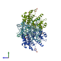 PDB entry 5k75 coloured by chain, side view.