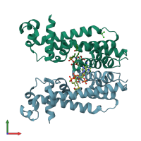 PDB entry 5k7h coloured by chain, front view.