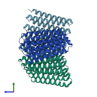 PDB entry 5k7v coloured by chain, side view.