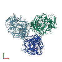 PDB entry 5k85 coloured by chain, front view.