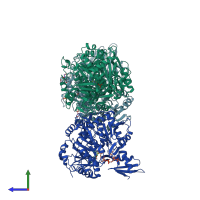 PDB entry 5k85 coloured by chain, side view.