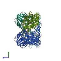 PDB entry 5k8x coloured by chain, side view.