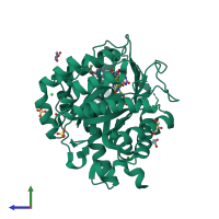 PDB entry 5k9c coloured by chain, side view.