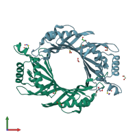 PDB entry 5k9g coloured by chain, front view.