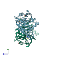 PDB entry 5k9g coloured by chain, side view.