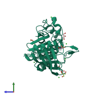 PDB entry 5ka0 coloured by chain, side view.