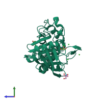 PDB entry 5ka2 coloured by chain, side view.