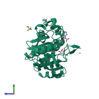 PDB entry 5ka7 coloured by chain, side view.