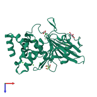 PDB entry 5kac coloured by chain, top view.