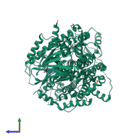 PDB entry 5kae coloured by chain, side view.