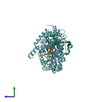 PDB entry 5kal coloured by chain, side view.