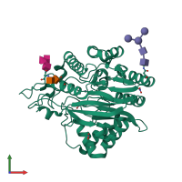 PDB entry 5kar coloured by chain, front view.