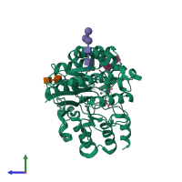 PDB entry 5kar coloured by chain, side view.