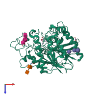 PDB entry 5kar coloured by chain, top view.
