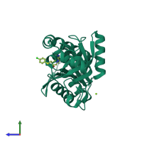 PDB entry 5kb3 coloured by chain, side view.