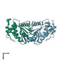 PDB entry 5kbc coloured by chain, top view.