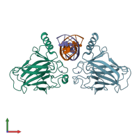 PDB entry 5kbd coloured by chain, front view.