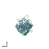 PDB entry 5kbr coloured by chain, side view.