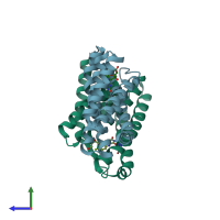 PDB entry 5kbw coloured by chain, side view.