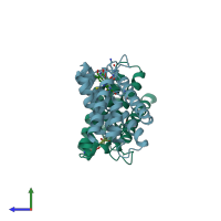 PDB entry 5kc4 coloured by chain, side view.