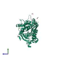 PDB entry 5kc8 coloured by chain, side view.