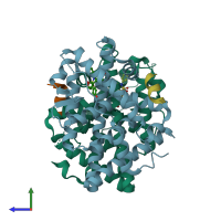 PDB entry 5kcd coloured by chain, side view.