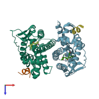 PDB entry 5kcd coloured by chain, top view.