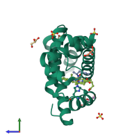 PDB entry 5kd1 coloured by chain, side view.
