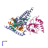PDB entry 5kdm coloured by chain, top view.
