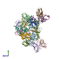 PDB entry 5ken coloured by chain, side view.