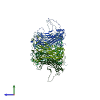 PDB entry 5kep coloured by chain, side view.