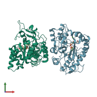 PDB entry 5ket coloured by chain, front view.