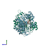 PDB entry 5ket coloured by chain, side view.