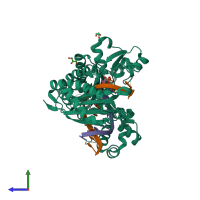 PDB entry 5kfa coloured by chain, side view.