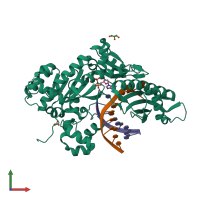 PDB entry 5kfb coloured by chain, front view.