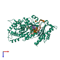 PDB entry 5kfe coloured by chain, top view.