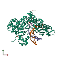 PDB entry 5kfi coloured by chain, front view.