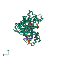 PDB entry 5kfn coloured by chain, side view.