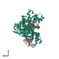 PDB entry 5kfv coloured by chain, side view.