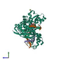 PDB entry 5kfy coloured by chain, side view.