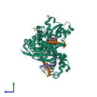 PDB entry 5kg1 coloured by chain, side view.