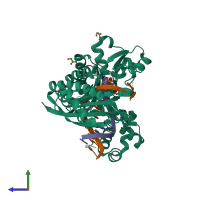 PDB entry 5kg4 coloured by chain, side view.