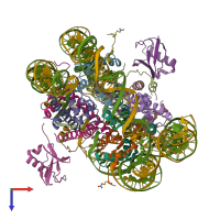 PDB entry 5kgf coloured by chain, top view.