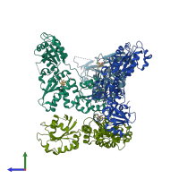 PDB entry 5kh0 coloured by chain, side view.