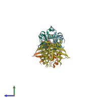 PDB entry 5kho coloured by chain, side view.