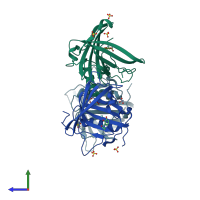 PDB entry 5khp coloured by chain, side view.