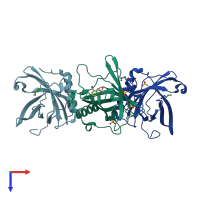 PDB entry 5khp coloured by chain, top view.